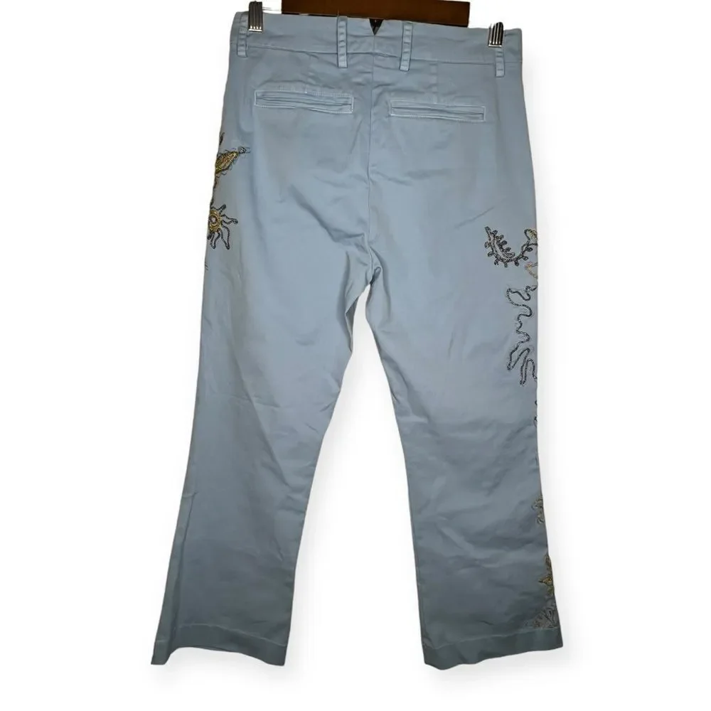 Anthropologie History Repeats Pants Blue Embroidered Beaded Metallic Size 38‎ 2